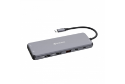 VERBATIM Hub USB-C Pro Multiport 13 Port, 6x USB-A, 2x USB-C, 2x HDMI, DP, RJ45, 3.5mm Jack audio, šedá